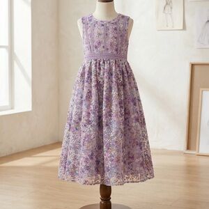 Girls' Lavender Floral A-Line Sleeveless Dress